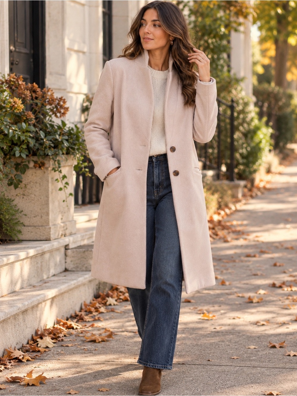 Old Navy Blush Pink Longline Coat Wool Blend Funnel Neck Size L